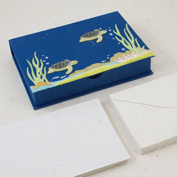 Boxed Stationery Set | Elephant Poo | Sea Turtles | Blue